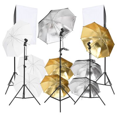 vidaXL Kit de estudio fotográfico 9 pzas con set de luces y softboxes