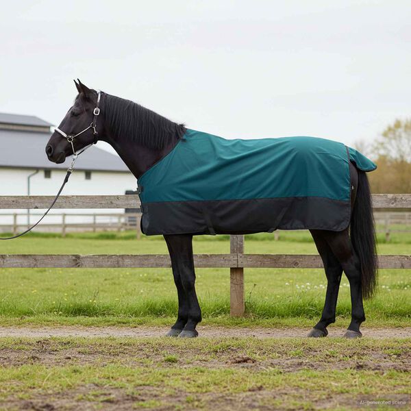 vidaXL Manta para Caballo Verde Oscuro y Negro 155 cm Poli&eacute;ster