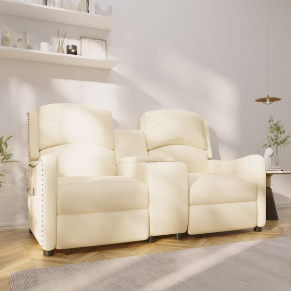vidaXL Sillón de masaje reclinable 2 plazas con portavasos crema