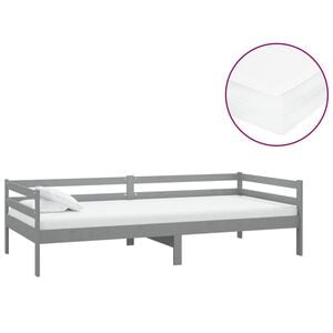 vidaXL Sof&aacute; cama con colch&oacute;n madera de pino maciza gris 90x200 cm