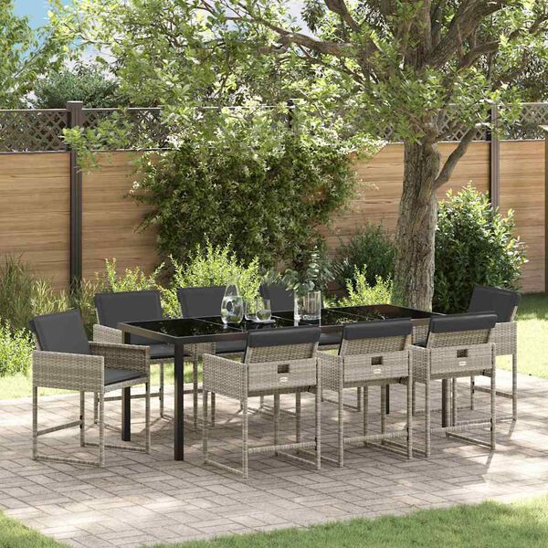 vidaXL Conjunto de Comedor de Jard&iacute;n 9 pcs Gris Claro rat&aacute;n sint&eacute;tico