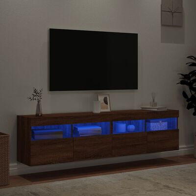 vidaXL Muebles TV de pared luces LED 2 uds roble marrón 80x30x40 cm