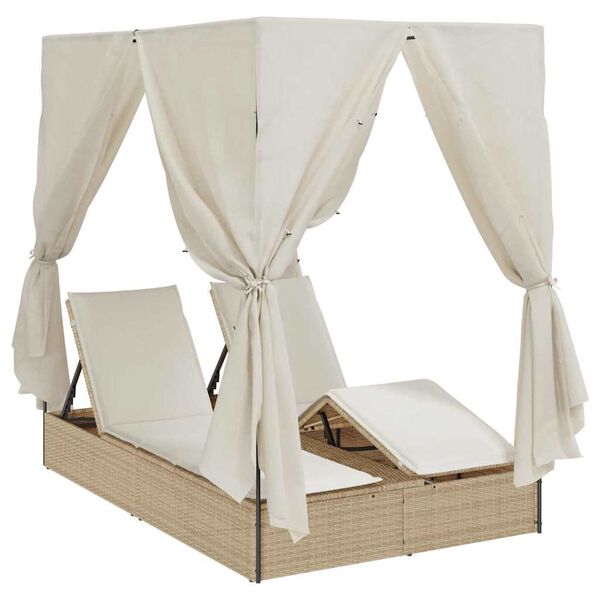 vidaXL Tumbona doble Beige 205 x 129 x 200 cm rat&aacute;n sint&eacute;tico