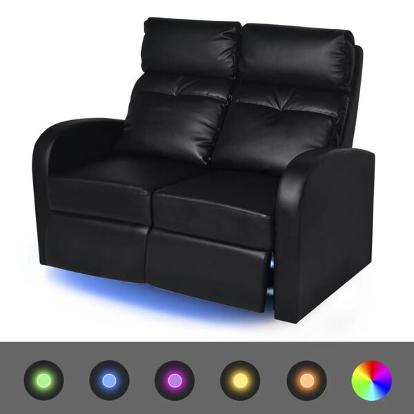 vidaXL Sill&oacute;n de 2 plazas con LED cuero sint&eacute;tico negro