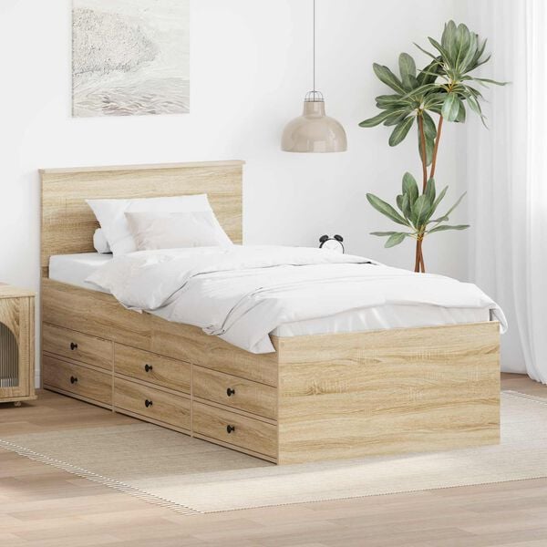 vidaXL Sof&aacute; cama Roble Sonoma y Negro 90 x 200 cm Madera de ingenier&iacute;a