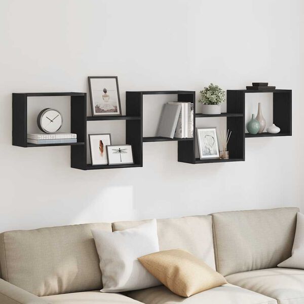 vidaXL Estante cubo de pared 5 compartimentos madera ingeniería negro