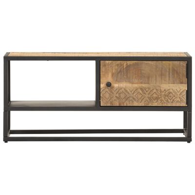 vidaXL Mueble de TV puerta tallada madera de mango rugosa 90x30x40 cm