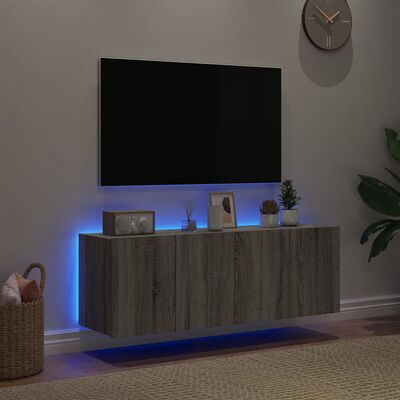 vidaXL Muebles TV de pared con luces LED 2 uds gris Sonoma 60x35x41 cm