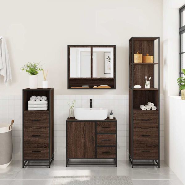 vidaXL Set de muebles baño 4 pzas madera contrachapada roble marrón