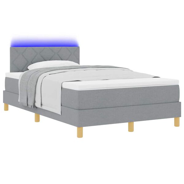 vidaXL Cama Box Spring LED con colch&oacute;n Gris Claro 120 x 190 cm tela