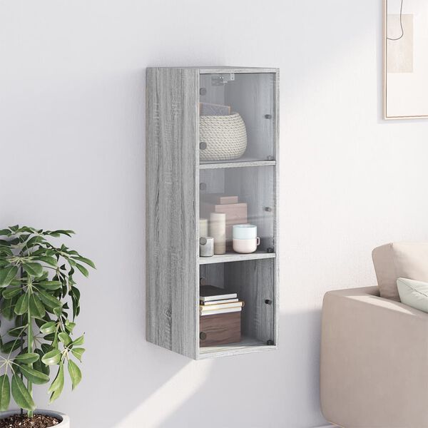 vidaXL Mueble de pared puertas de vidrio gris Sonoma 35x37x100 cm