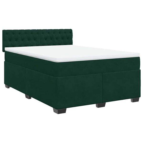 vidaXL Cama box spring con colch&oacute;n terciopelo verde oscuro 160x200 cm