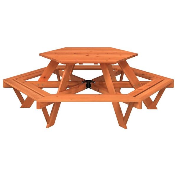 vidaXL Mesa de picnic hexagonal 6 ni&ntilde;os agujero sombrilla madera abeto