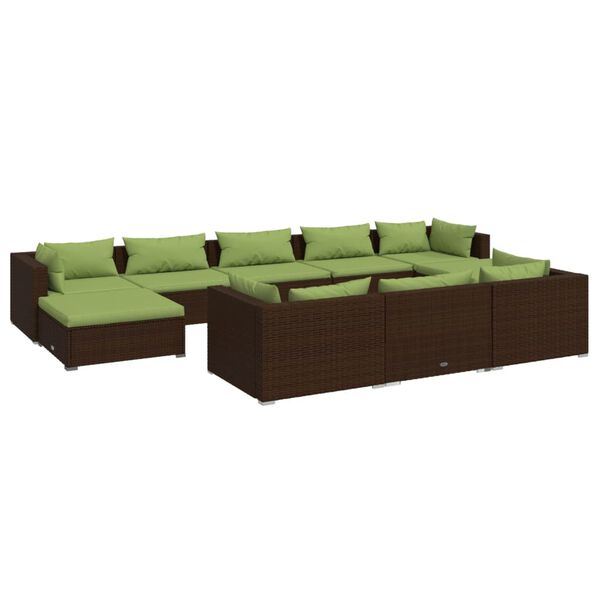 vidaXL Set muebles de jard&iacute;n 10 pzas y cojines rat&aacute;n sint&eacute;tico marr&oacute;n