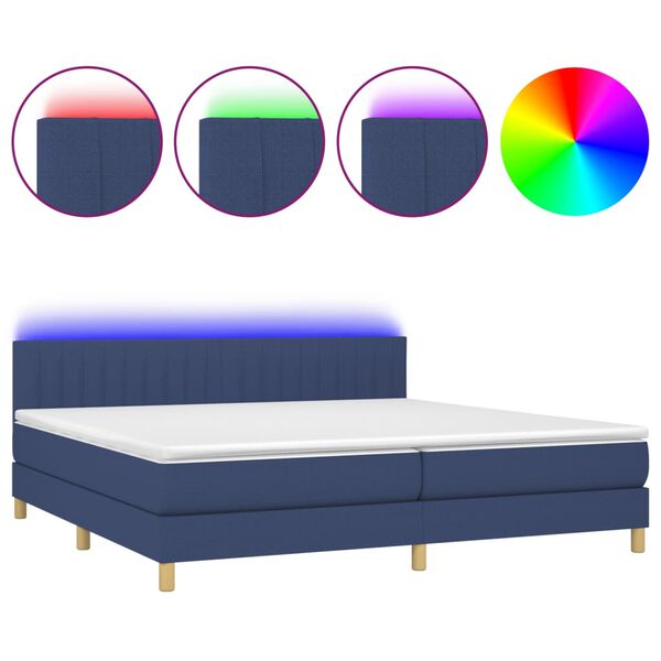 vidaXL Cama box spring con colch&oacute;n y LED tela azul 200x200 cm
