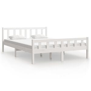 vidaXL Estructura de cama doble sin colch&oacute;n madera maciza blanco