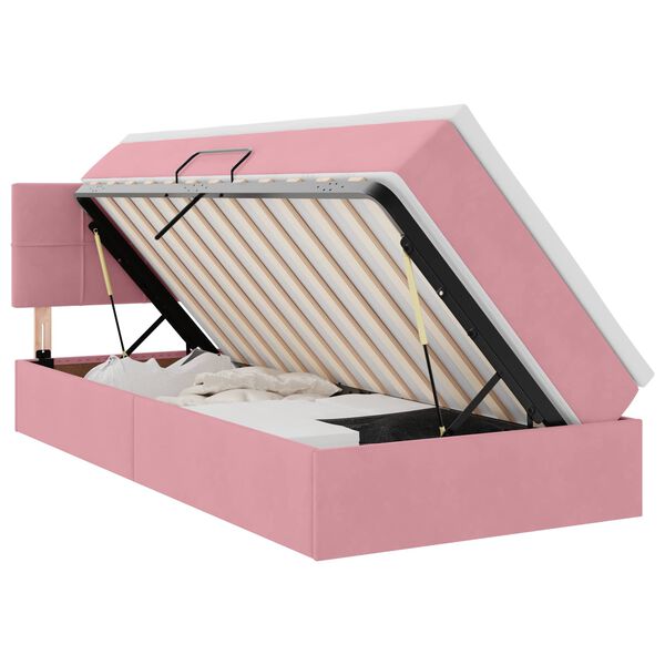 vidaXL Cama con almacenamiento y LED Rosa 90 x 200 cm Terciopelo