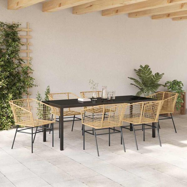 vidaXL Conjunto de Comedor de Jard&iacute;n 7 pcs Marr&oacute;n rat&aacute;n sint&eacute;tico