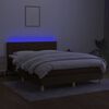 vidaXL Cama box spring colch&oacute;n luces LED tela marr&oacute;n oscuro 140x190 cm