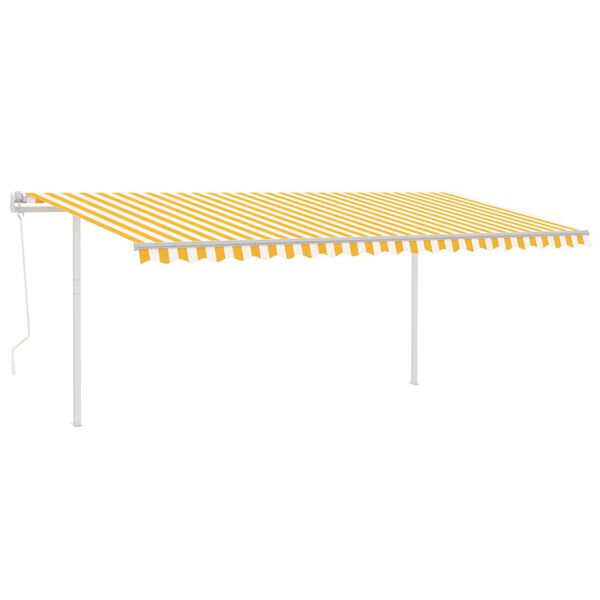 vidaXL Toldo retr&aacute;ctil autom&aacute;tico con postes amarillo y blanco 5x3,5 m