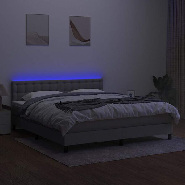 vidaXL Cama box spring colch&oacute;n y luces LED tela gris claro 160x200 cm