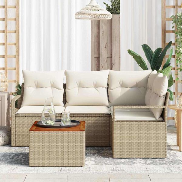 vidaXL Conjunto de sof&aacute;s de jard&iacute;n 5 pcs Beige y Crema rat&aacute;n sint&eacute;tico