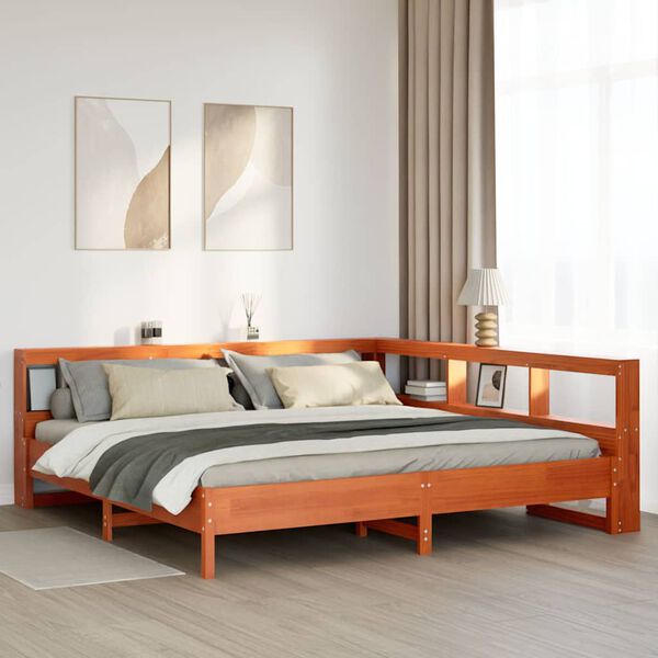 vidaXL Cama con estanter&iacute;a sin colch&oacute;n madera maciza marr&oacute;n 200x200 cm