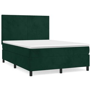 vidaXL Cama box spring con colch&oacute;n terciopelo verde oscuro 140x200 cm