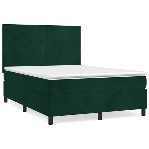 vidaXL Cama box spring con colch&oacute;n terciopelo verde oscuro 140x200 cm