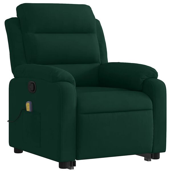 vidaXL Sill&oacute;n reclinable elevable terciopelo verde oscuro