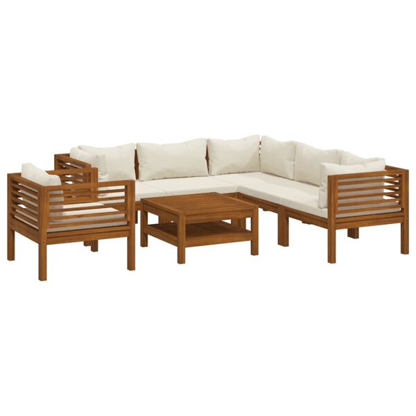 vidaXL Muebles de jardín 7 pzas cojines crema madera maciza de acacia