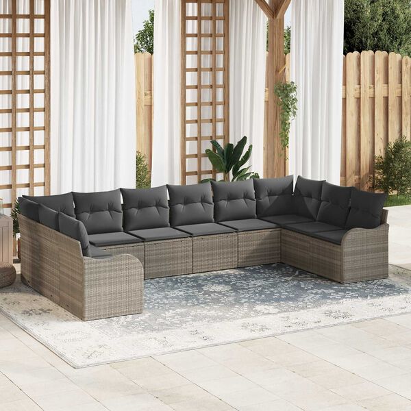vidaXL Conjunto de sof&aacute; de jard&iacute;n 10 pcs Gris claro Polirat&aacute;n