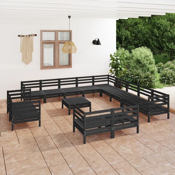 vidaXL Juego de muebles de jard&iacute;n 14 pzas madera maciza de pino negro
