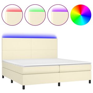 vidaXL Cama box spring colch&oacute;n y LED cuero sint&eacute;tico crema 200x200 cm