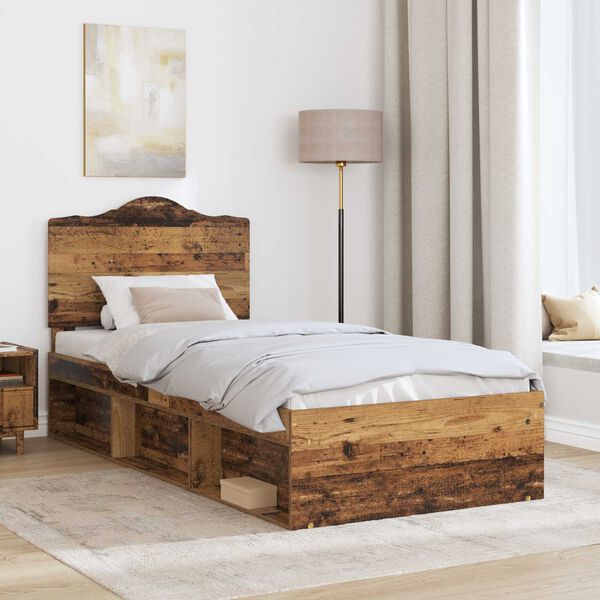 vidaXL Estructura de cama con cabecera Madera vieja 90 x 190 cm