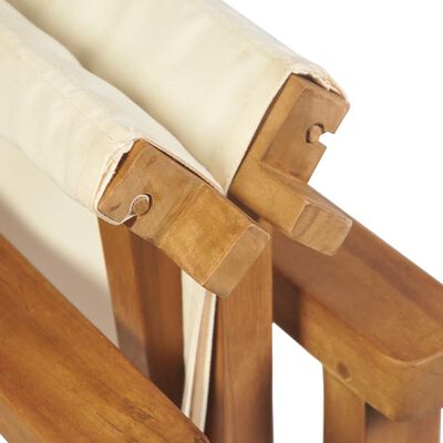 vidaXL Silla plegable de director madera maciza de teca blanco crema