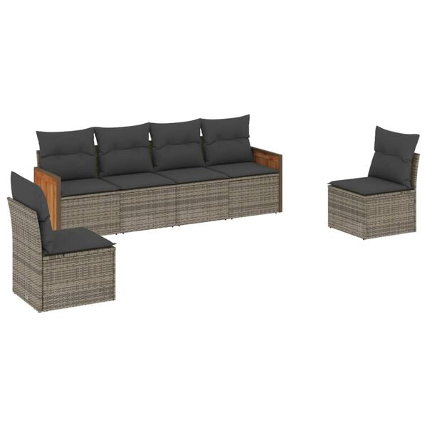 vidaXL Set de muebles de jard&iacute;n 6 pzas y cojines rat&aacute;n sint&eacute;tico gris