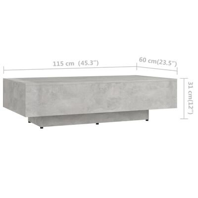 vidaXL Mesa de centro madera contrachapada gris hormigón 115x60x31 cm