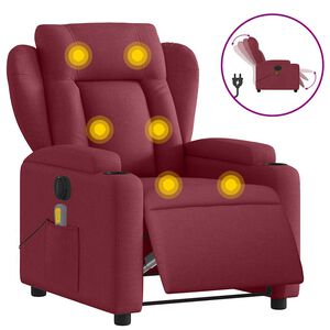 vidaXL Sill&oacute;n de masaje reclinable el&eacute;ctrico tela rojo tinto