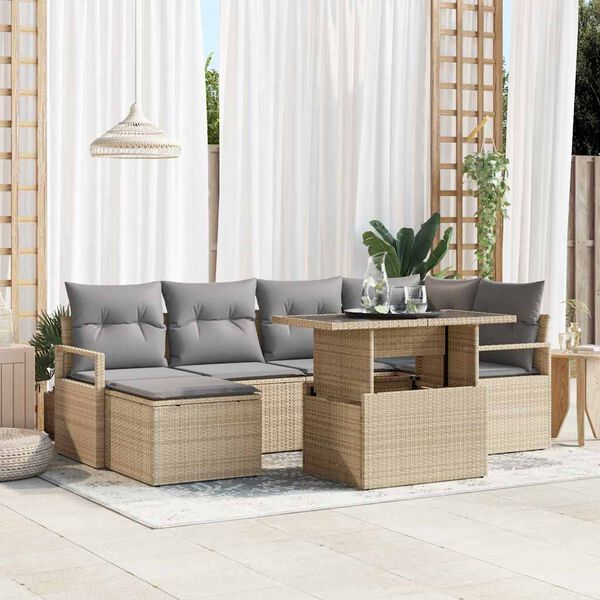 vidaXL Conjunto de sof&aacute; de jard&iacute;n con coj&iacute;n 7 pcs beige y gris claro
