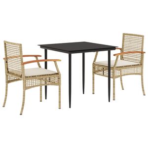 vidaXL Set comedor de jardín 3 pzas con cojines ratán sintético beige