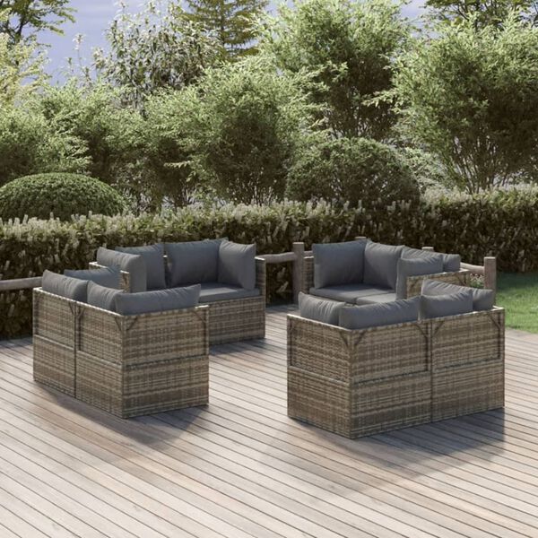 vidaXL Sof&aacute;s de esquina de jard&iacute;n 8 uds rat&aacute;n PE gris 57x57x56 cm