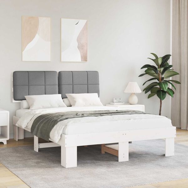 vidaXL Estructura de Cama con Cabecera Tapizada Gris Claro