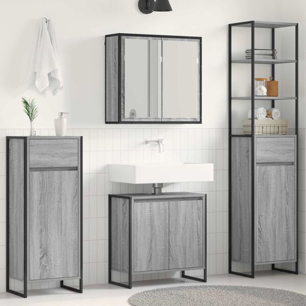 vidaXL Juego de muebles de ba&ntilde;o Gris Sonoma Madera de ingenier&iacute;a