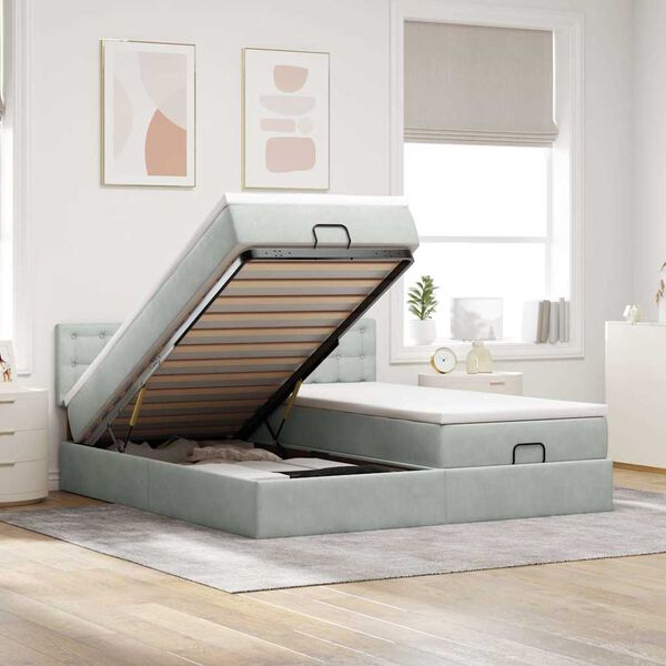 vidaXL Estructura cama otomana colchones terciopelo gris claro