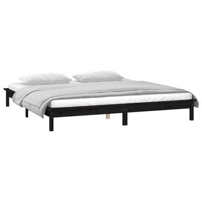 vidaXL Estructura de cama con LED madera maciza negra 150x200 cm