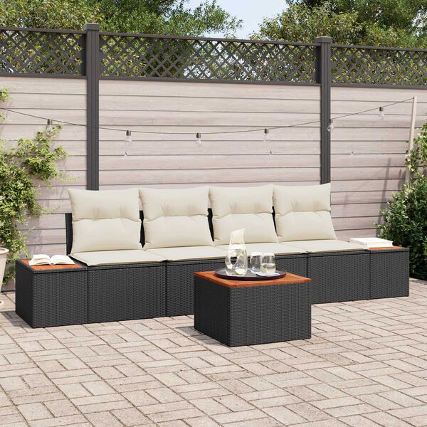vidaXL Conjunto de sof&aacute;s de jard&iacute;n con coj&iacute;n 5 pcs Negro Polirat&aacute;n