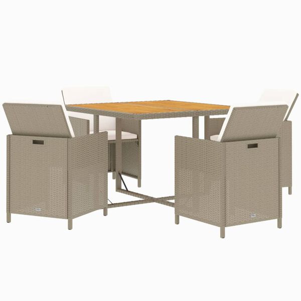 vidaXL Set comedor de jardín 5 pzas con cojines ratán sintético beige