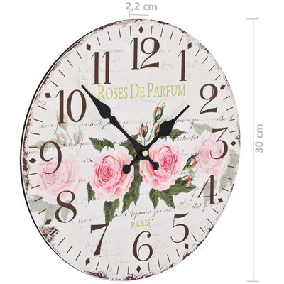 vidaXL Reloj de pared vintage con flores 30 cm