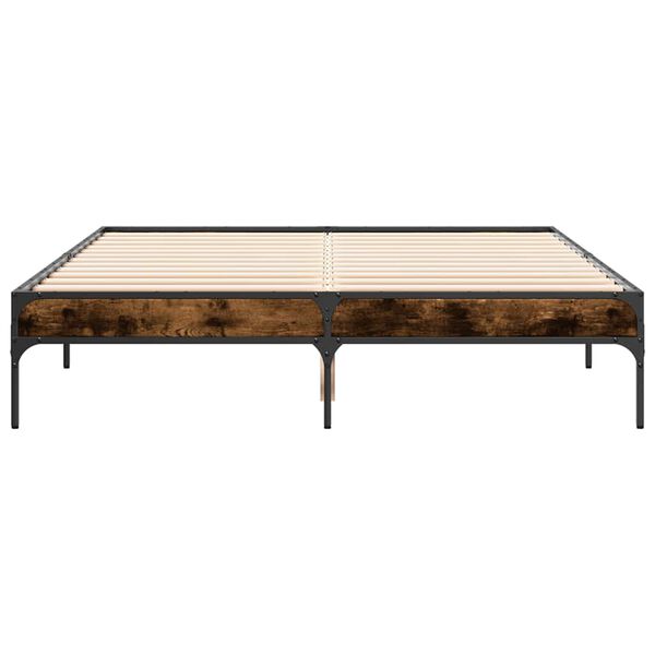 vidaXL Estructura cama madera ingenier&iacute;a metal roble ahumado 135x190cm